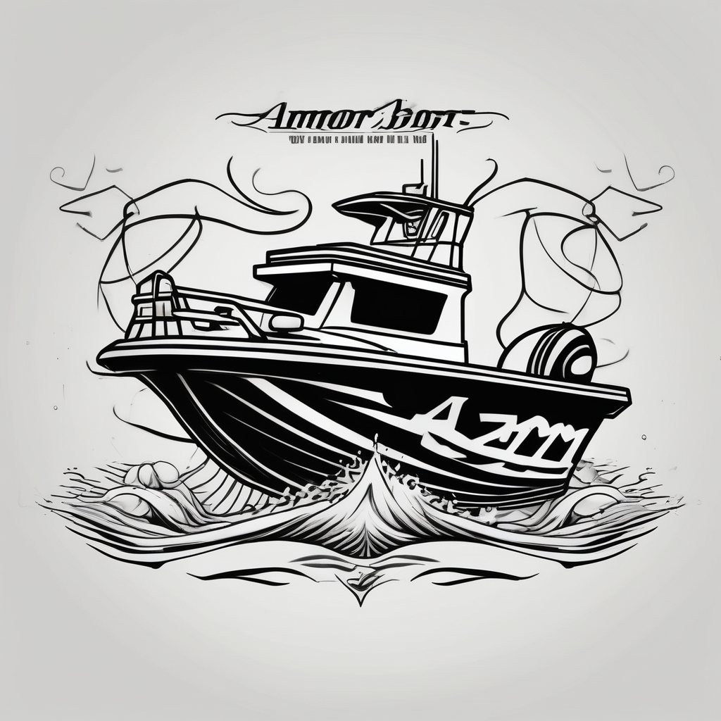 Traditional style tattoo, with a jet boat in the water, with a banner that says “ARMOR” in traditional lettering, add traditional aspects to this tattoo . hello kitty tattoo, AI-generated Minimalist tattoo design